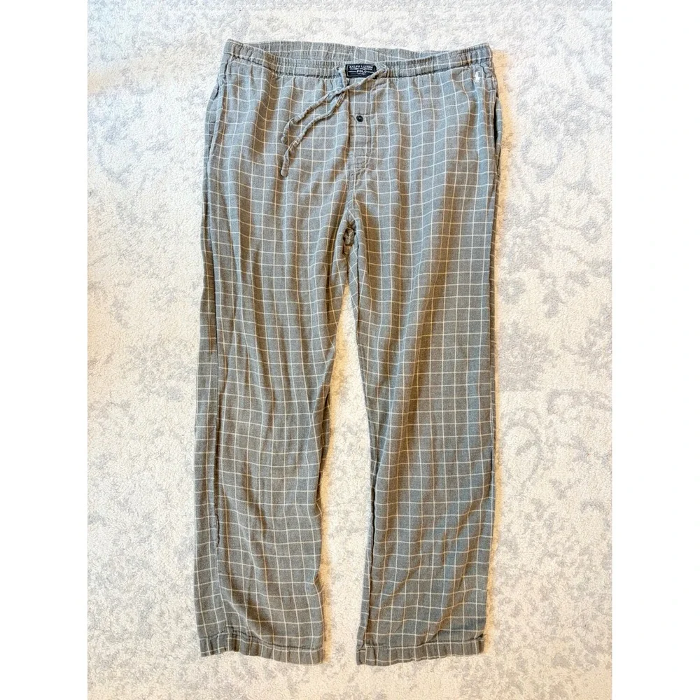 Polo Ralph Lauren Mens Grey Plaid Flannel Pajama Pants Cotton Sleepwear Medium